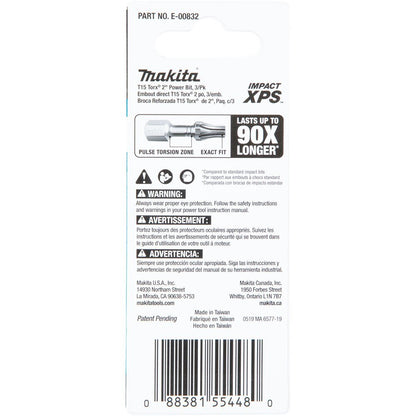 Makita E-00832 Impact XPS T15 Torx 2" Power Bit, 3 Pack