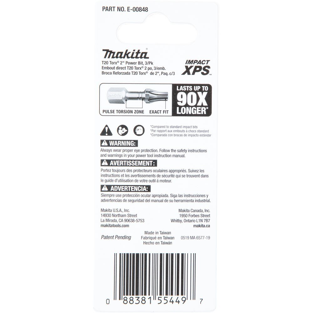 Makita E-00848 Impact XPS T20 Torx 2" Power Bit, 3 Pack