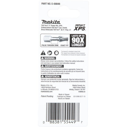 Makita E-00848 Impact XPS T20 Torx 2" Power Bit, 3 Pack