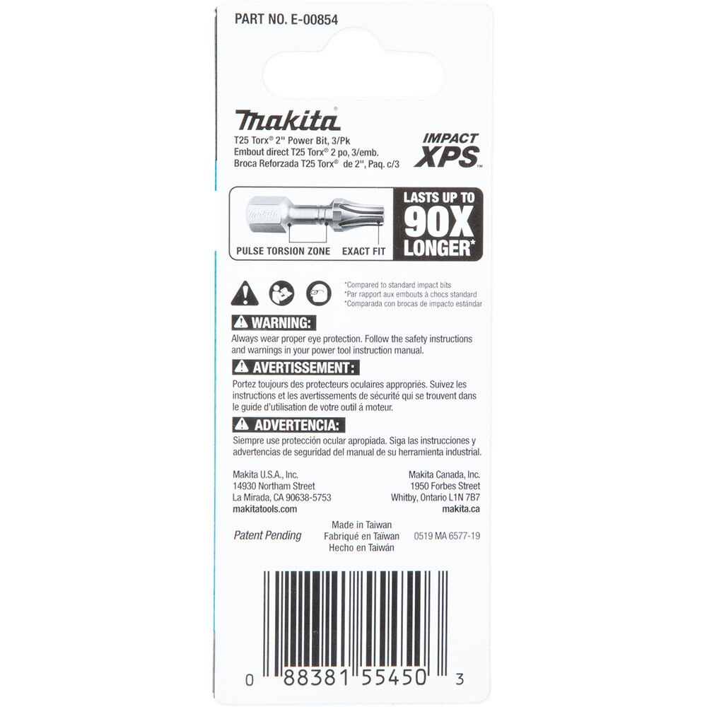 Makita E-00854 Impact XPS T25 Torx 2" Power Bit, 3 Pack