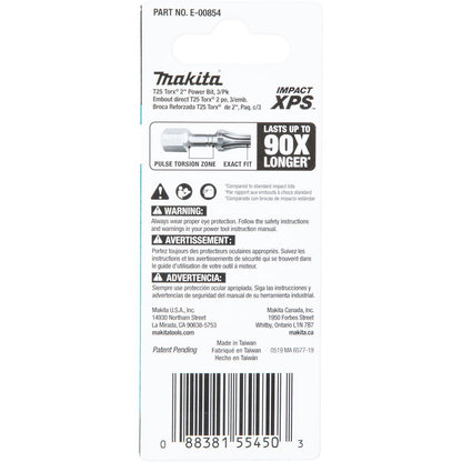 Makita E-00854 Impact XPS T25 Torx 2" Power Bit, 3 Pack