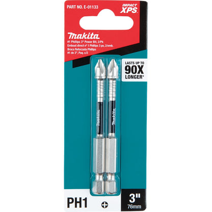 Makita E-01133 Impact XPS #1 Phillips 3" Power Bit, 2 Pack