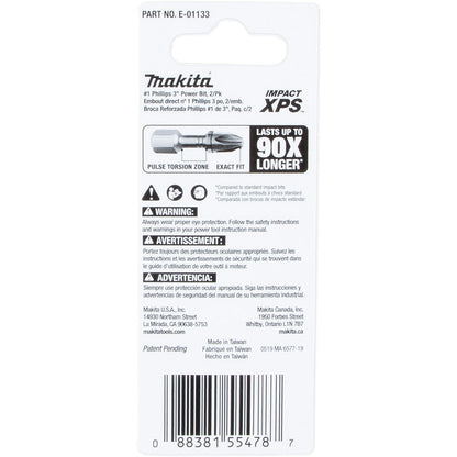 Makita E-01133 Impact XPS #1 Phillips 3" Power Bit, 2 Pack
