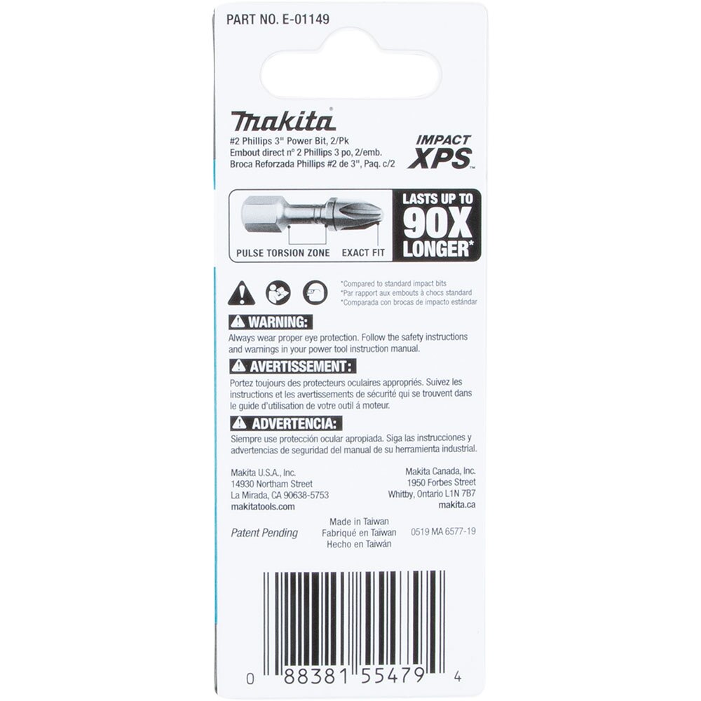 Makita E-01149 Impact XPS #2 Phillips 3" Power Bit, 2 Pack