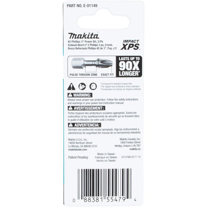 Makita E-01149 Impact XPS #2 Phillips 3" Power Bit, 2 Pack