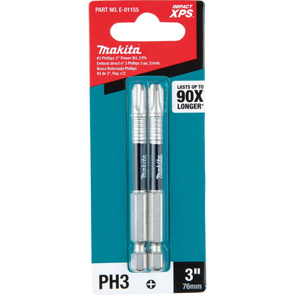 Makita E-01155 Impact XPS #3 Phillips 3" Power Bit, 2 Pack