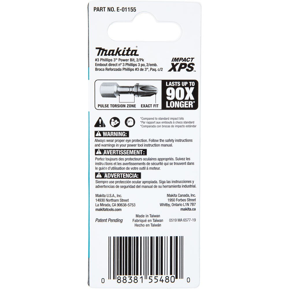 Makita E-01155 Impact XPS #3 Phillips 3" Power Bit, 2 Pack
