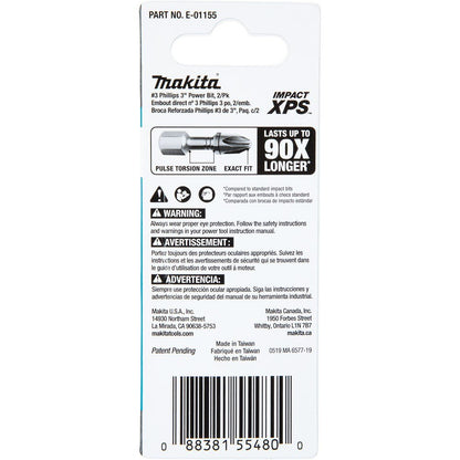 Makita E-01155 Impact XPS #3 Phillips 3" Power Bit, 2 Pack