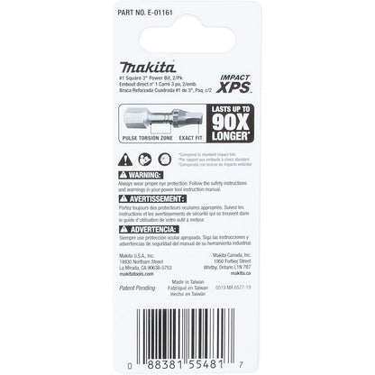 Makita E-01161 Impact XPS #1 Square 3" Power Bit, 2 Pack