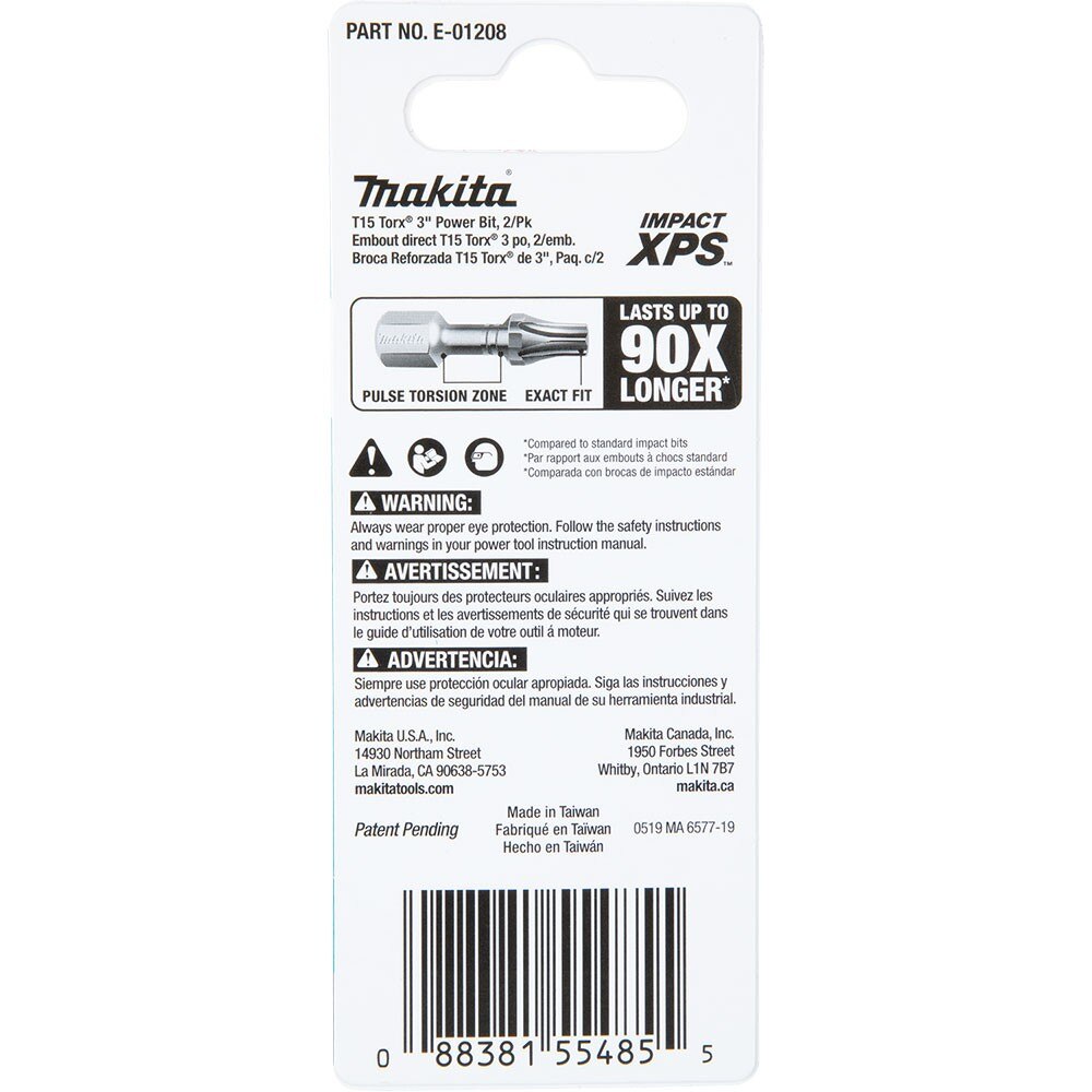 Makita E-01208 Impact XPS T15 Torx 3" Power Bit, 2 Pack