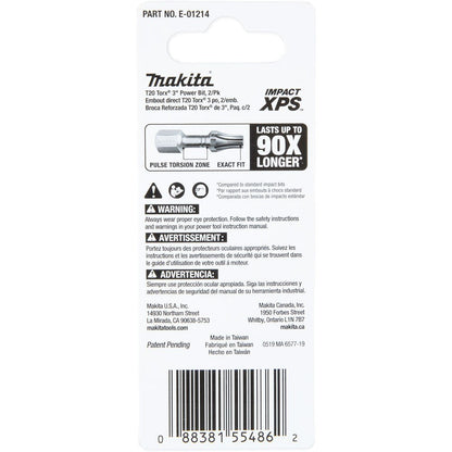 Makita E-01214 Impact XPS T20 Torx 3" Power Bit, 2 Pack
