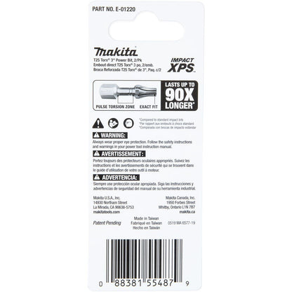 Makita E-01220 Impact XPS T25 Torx 3" Power Bit, 2 Pack