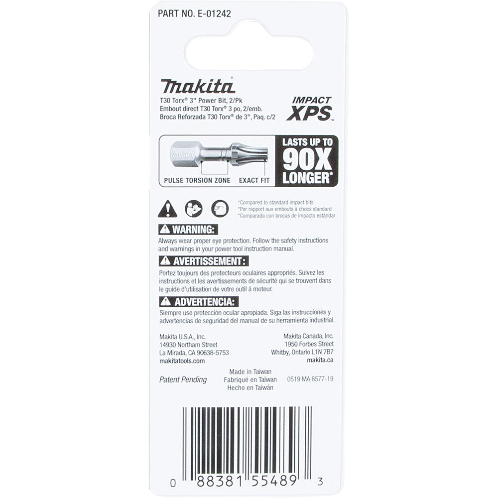 Makita E-01242 Impact XPS T30 Torx 3" Power Bit, 2 Pack