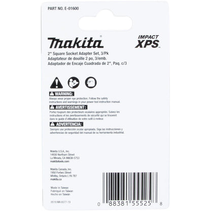 Makita E-01600 Impact XPS 3-Piece Square 2" Socket Adapter Set