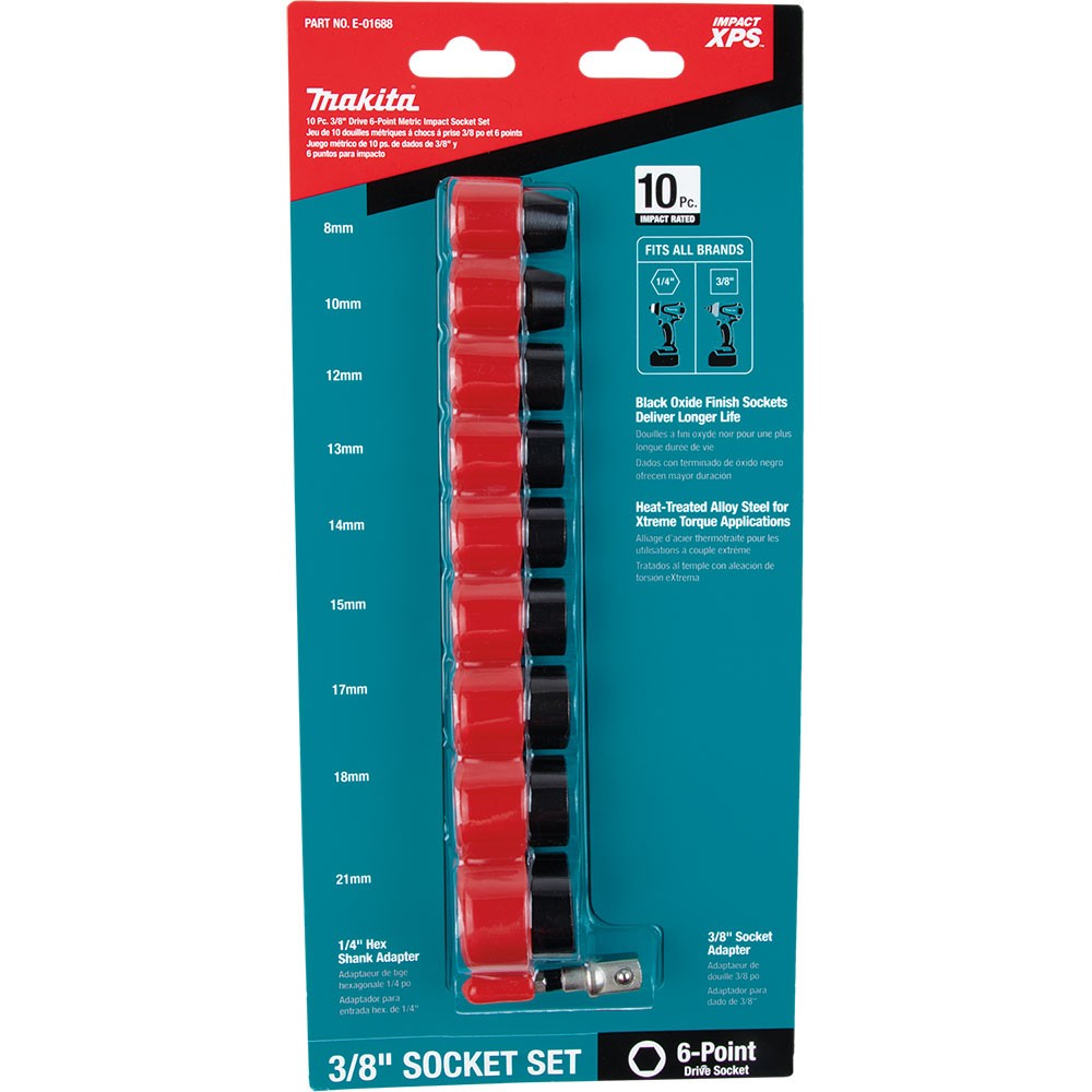 Makita E-01688 Impact XPS 10-Piece 3/8" Drive Metric Impact Socket Set