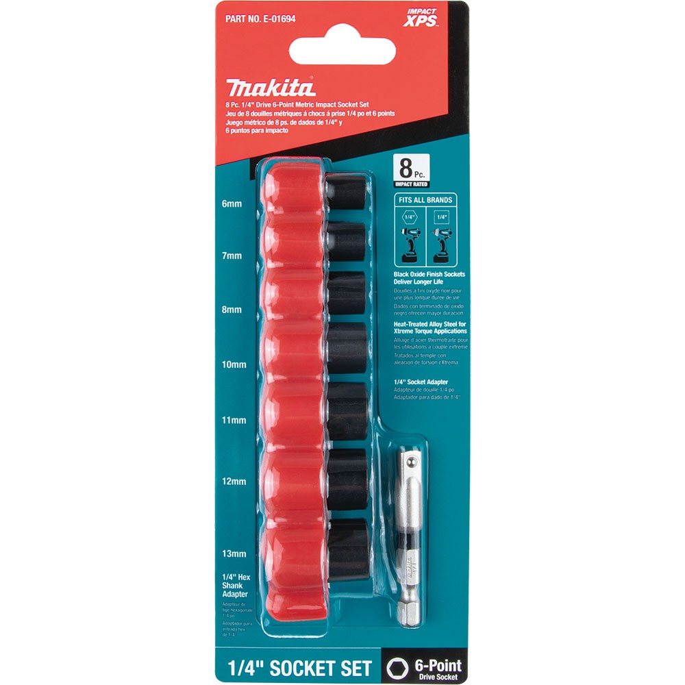 Makita E-01694 Impact XPS 8-Piece 1/4" Drive Metric Impact Socket Set