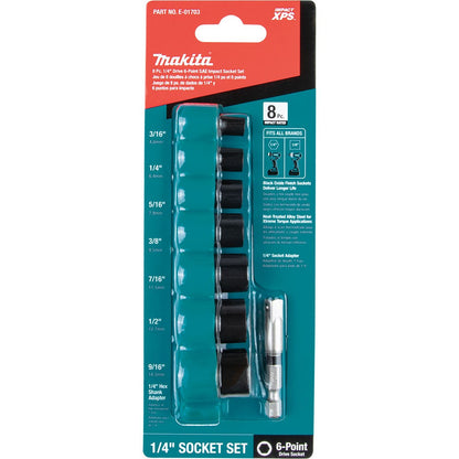 Makita E-01703 Impact XPS 8-Piece 1/4" Drive 6-Point SAE Impact Socket Set