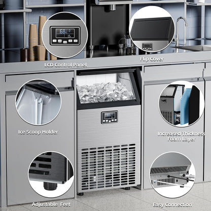 Commercial Ice Maker Machine 100lbs Moon-Shaped Ice Machine with Storage