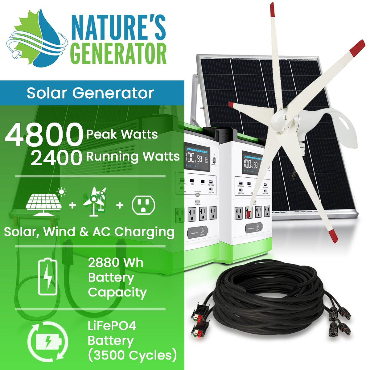 Nature's Generator Lithium 1800 Solar and Wind Generator