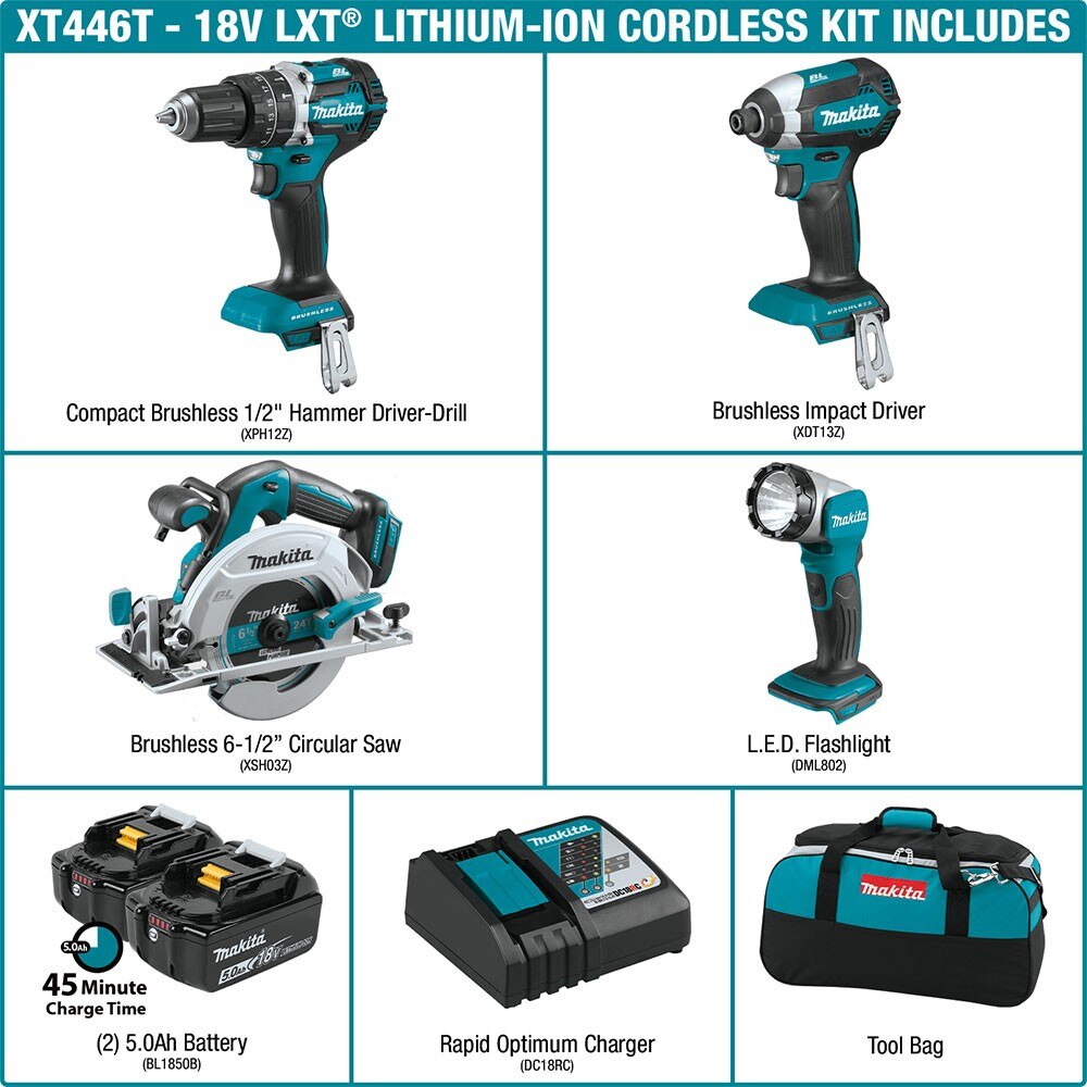 Makita XT446T 18V LXT 4 Pc. Combo Kit (5.0Ah)