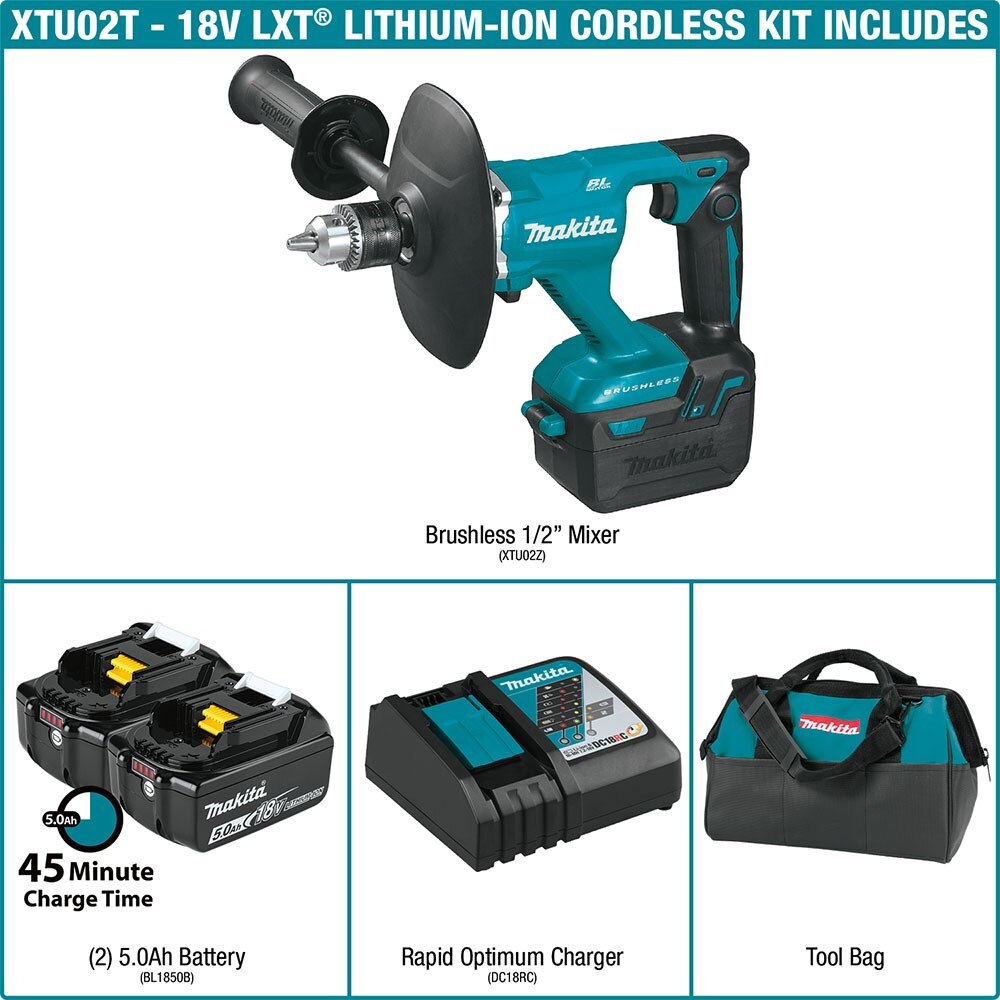 Makita XTU02T 18V LXT 1/2" Mixer Kit, bag (5.0Ah)