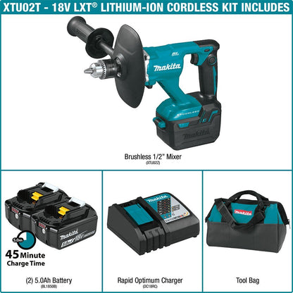 Makita XTU02T 18V LXT 1/2" Mixer Kit, bag (5.0Ah)