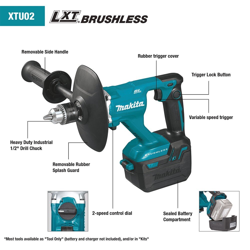 Makita XTU02T 18V LXT 1/2" Mixer Kit, bag (5.0Ah)