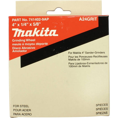 Makita 741402-9AP 4" x 5/8" x 1/4" Grinding Wheel, 24 Grit, Gen Purpose 5 Pack