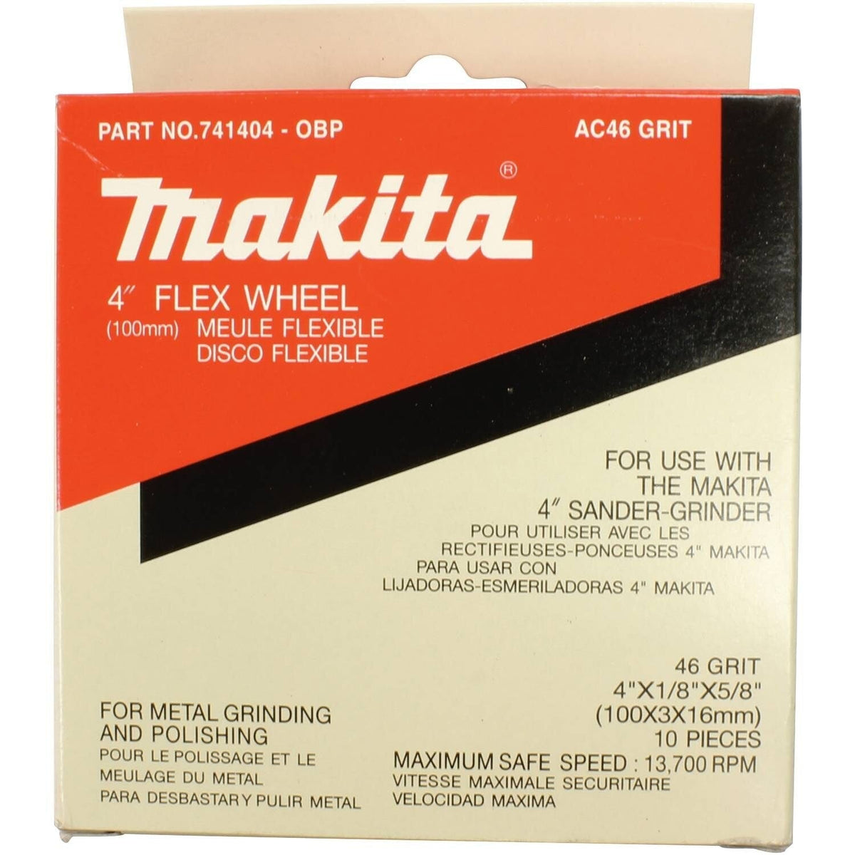 Makita 741404-0BP 4" Flex Wheel, 46 Grit, 10 Pack