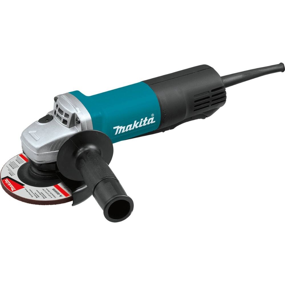 Makita 9557PBX1 4-1/2" Paddle Switch Cut-Off/Angle Grinder with aluminum case, diamond blade, 5 ea. grinding wheel, cut-off & grinding guards, lock-off, lock-on