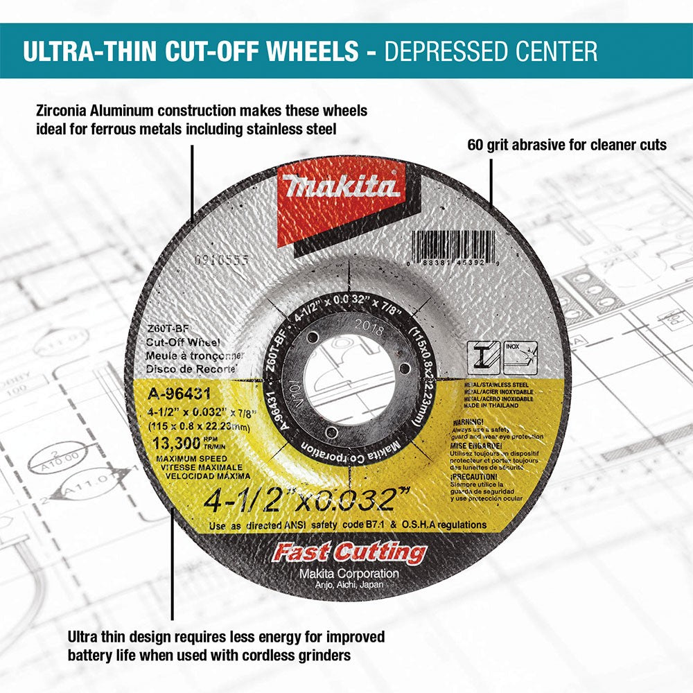Makita A-96447-25 5" x .032" x 7/8" Depressed Center Cut-Off Wheel, 25/pk