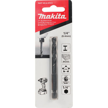 Makita A-97813 1/4" Black Oxide Drill Bit, 1/4" Hex Shank
