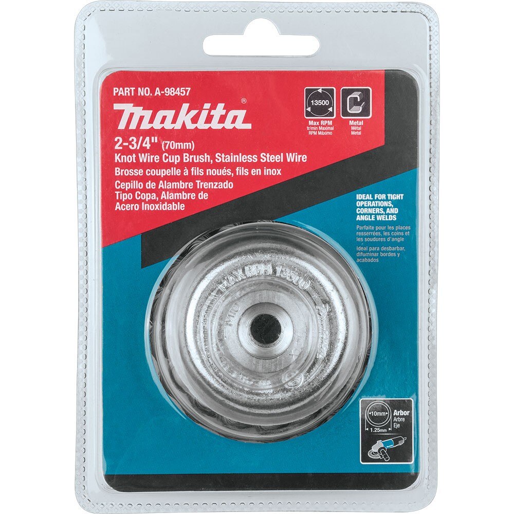 Makita A-98457 2-3/4" Knot Wire Cup Brush, Stainless, M10 x 1.25