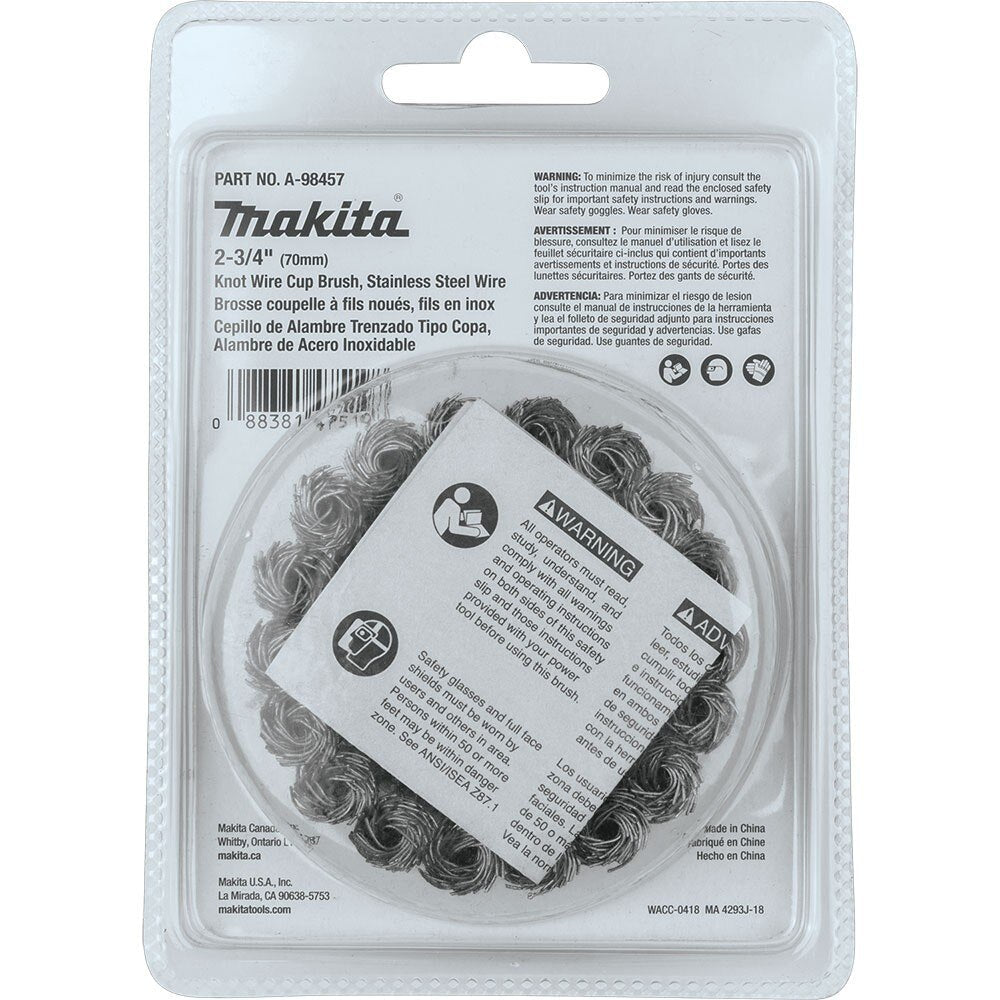 Makita A-98457 2-3/4" Knot Wire Cup Brush, Stainless, M10 x 1.25
