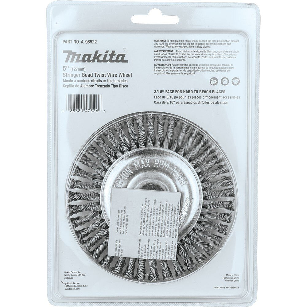 Makita A-98522 5" Stringer Bead Twist Wire Wheel, 5/8"-11