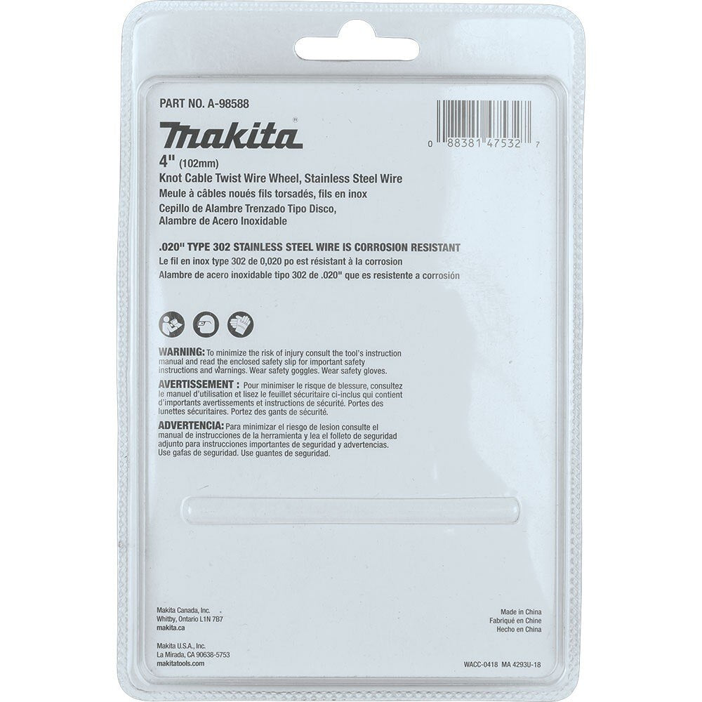 Makita A-98588 4" Knot Cable Twist Wire Wheel, Stainless, 5/8"-11