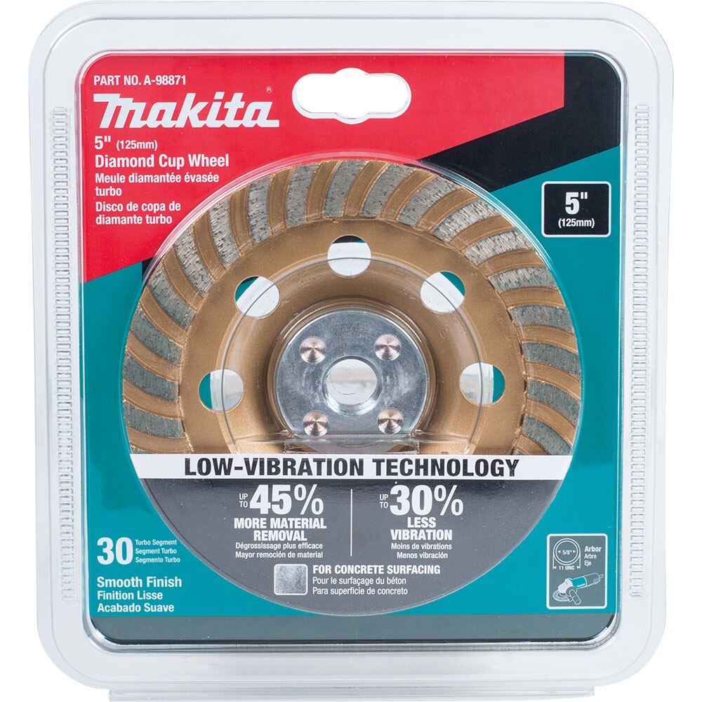 Makita A-98871 5" Low-Vibration Diamond Cup Wheel, Turbo