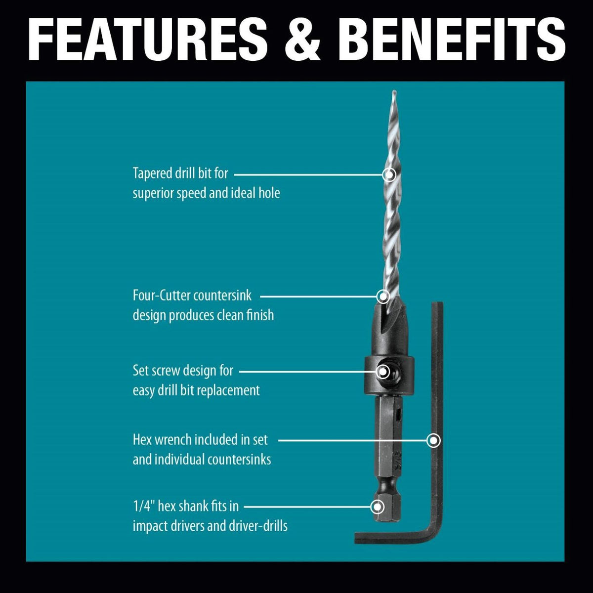 Makita A-99661 3 Piece Countersink Set with Hex Wrench