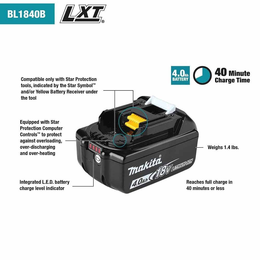 Makita ADBL1840BDC1 Outdoor Adventure 18V LXT Lithium-Ion Battery and Charger Starter Pack (4.0Ah)