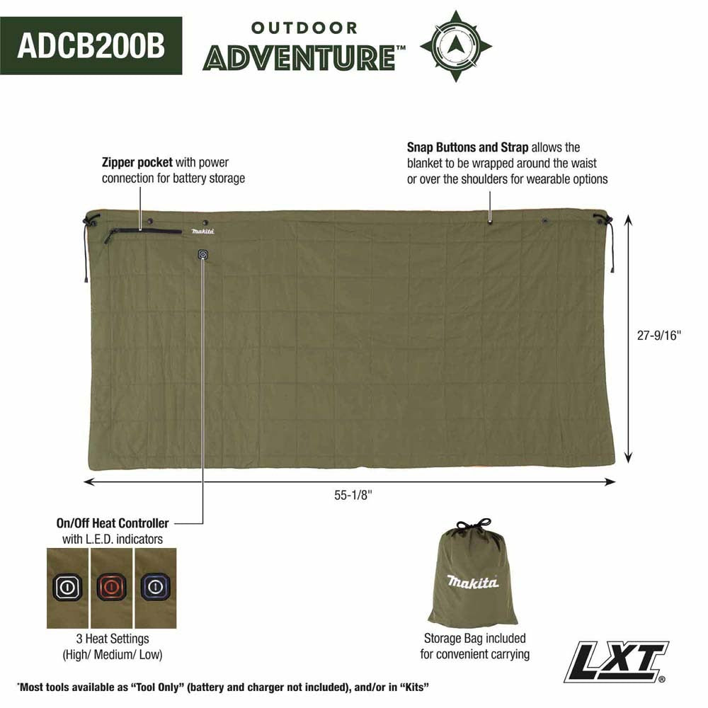 Makita ADCB200B Outdoor Adventure 18V LXT Heated Blanket, Blanket Only