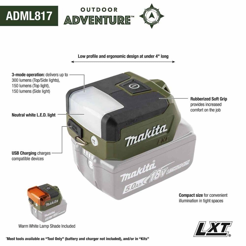 Makita ADML817 Outdoor Adventure 18V LXT Compact L.E.D. Flashlight, Flashlight Only(Bare tool)