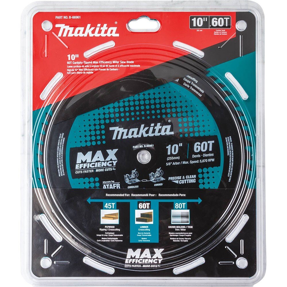 Makita B-66961 10" 60T Carbide-Tipped Max Efficiency Miter Saw Blade