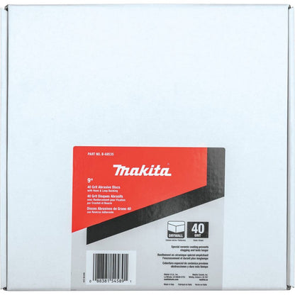 Makita B-68535 9" Round Abrasive Disc, Hook & Loop, 40 Grit, 25/pk