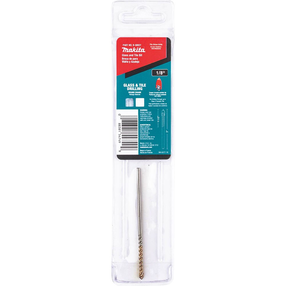 Makita B-68937 1/8" x 3" Glass and Tile Bit, Round Shank