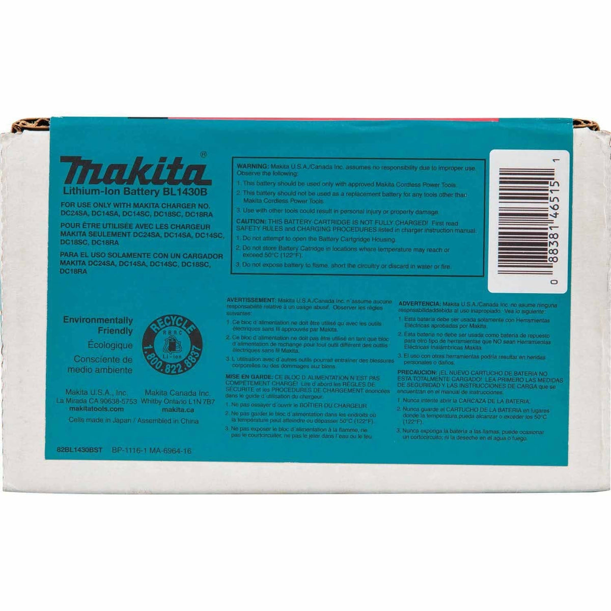 Makita BL1430B 14.4V LXT 3.0Ah Li-Ion Battery with LED