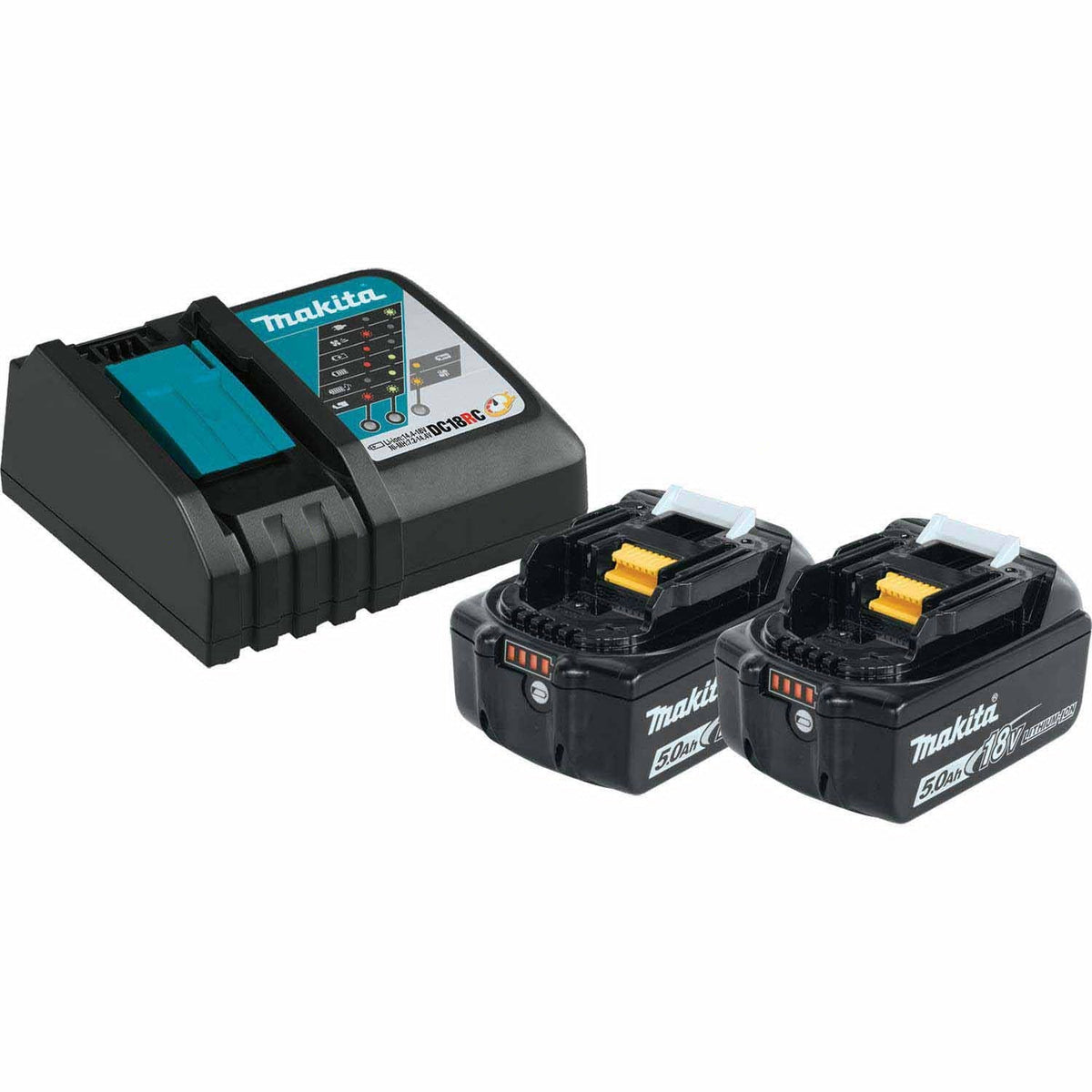 Makita BL1850BDC2X1 18V LXT Lithium-Ion Battery and Rapid Optimum Charger Starter Pack, 2ea. BL1850B, DC18RC, (5.0Ah)