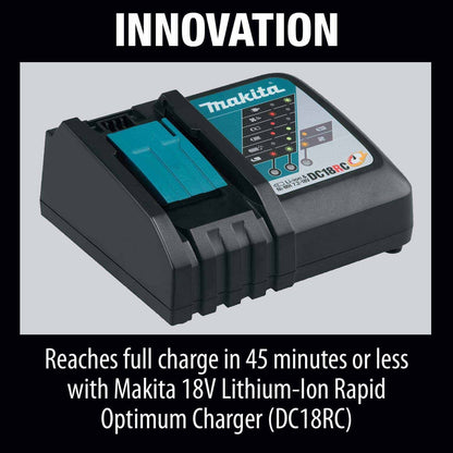 Makita BL1850BDC2X1 18V LXT Lithium-Ion Battery and Rapid Optimum Charger Starter Pack, 2ea. BL1850B, DC18RC, (5.0Ah)