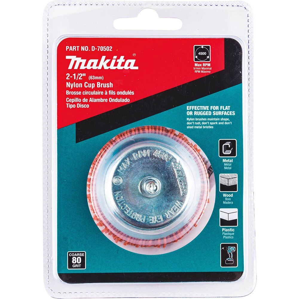 Makita D-70502 2-1/2" Nylon Cup Brush, Coarse, 80 Grit