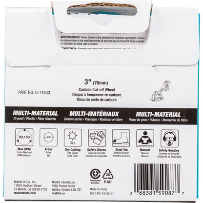 Makita D-74843 3" Carbide Grit Abrasive Multi-Material Cut-Off Wheel