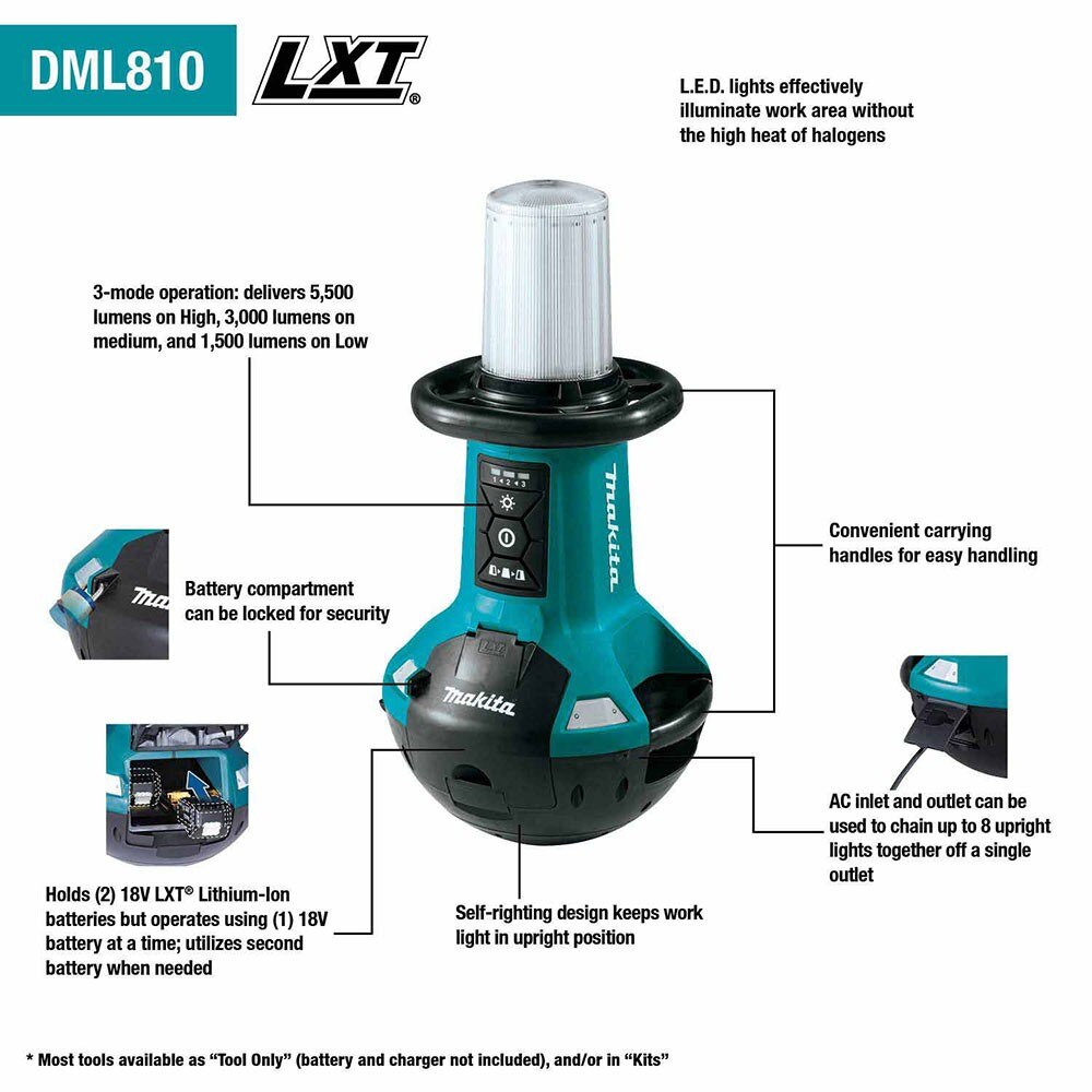 Makita DML810 18V X2 LXT Lithium Ion Cordless Upright LED Area Light Light Only
